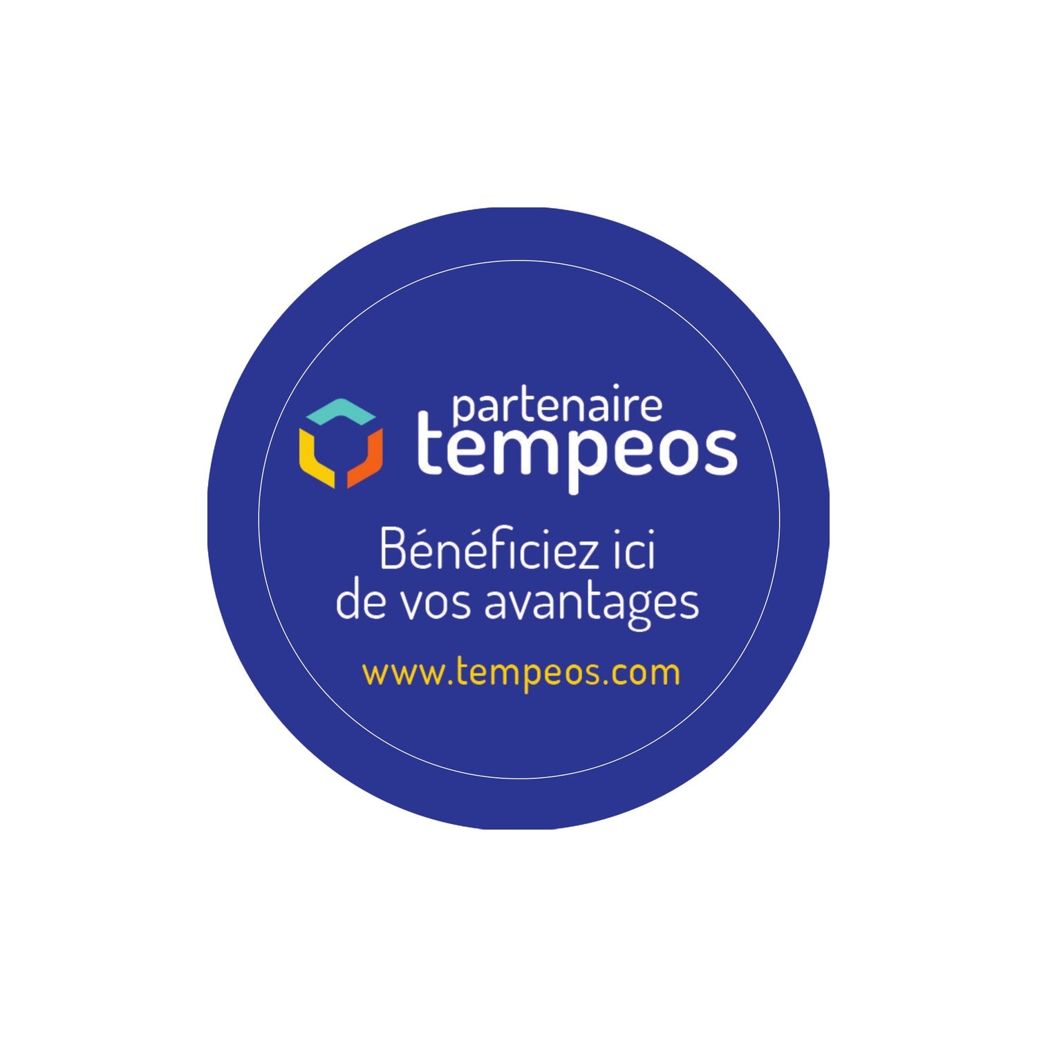 Sticker rond partenaire Tempeos — plastique blanc Ø 8 cm